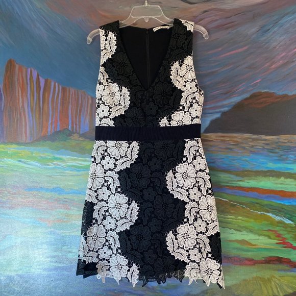 Alice + Olivia Patrice A-Line Lace Dress Black White Size Size 8 - Picture 2 of 14